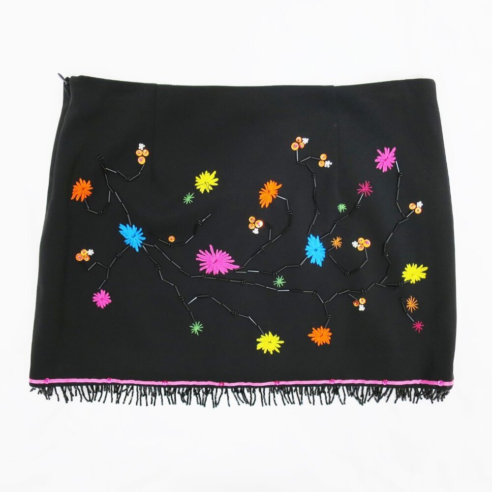 Laundry by Shelli Segal Beaded Fringed Micro Mini Skirt - Picture 2 of 14